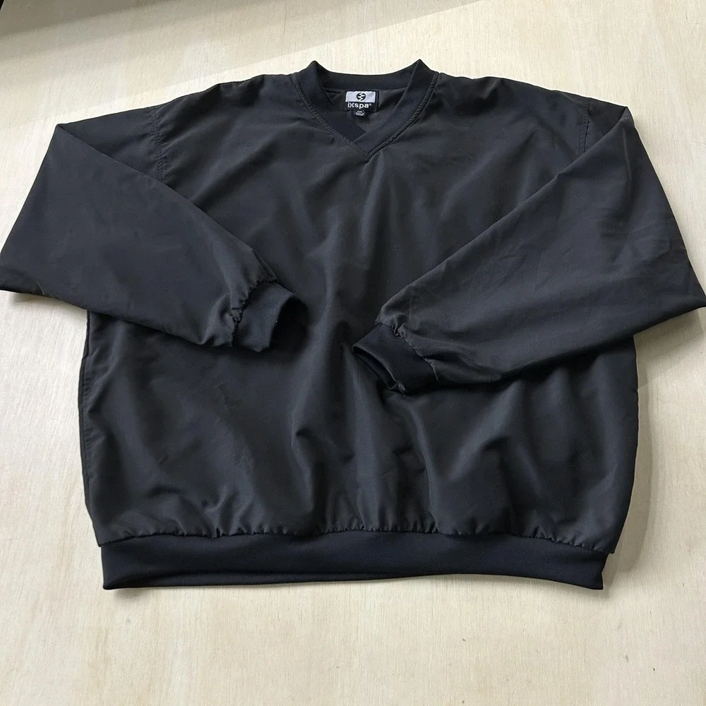 IXSPA Windbreaker Jacket Mens 2XL Black V-Neck Pullover Lightweight Athletic